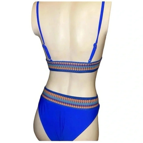 Women's Blue Triangle Bikini Set w/ Contrasts Trim Size M High-Waisted - Picture 5 of 13